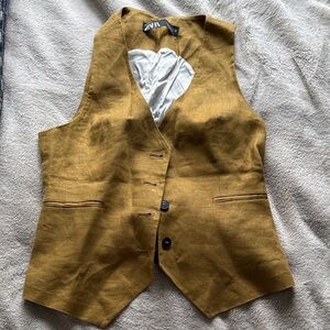 Zara linen mustard Buttoned Vest